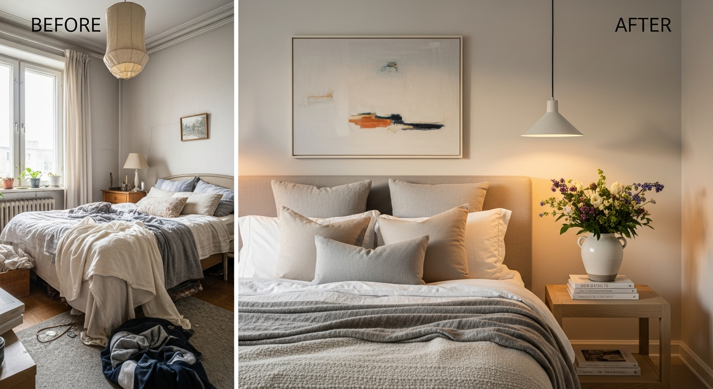 Трансформация интерьера спальни до и после