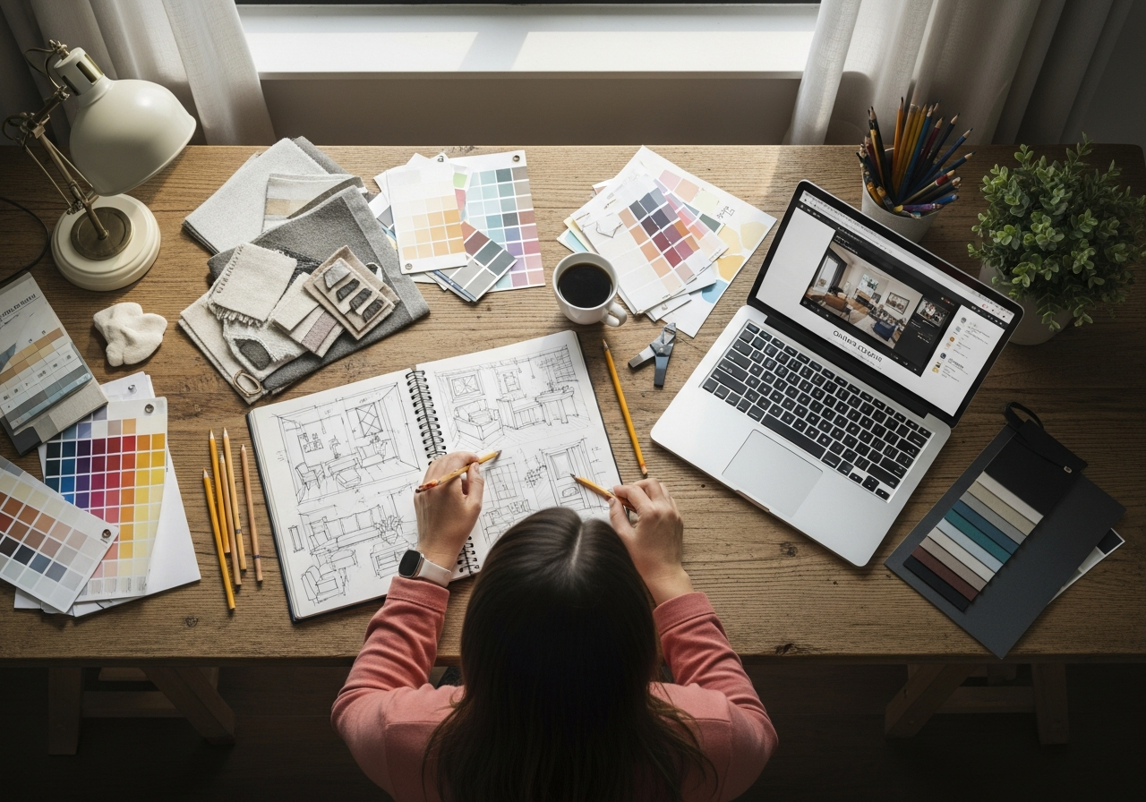 Рабочее пространство для изучения декора интерьера