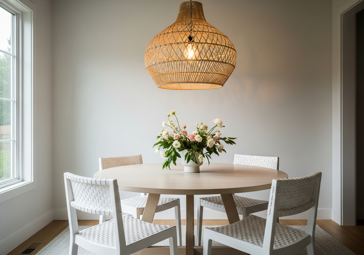 Уютная столовая с деревянным столом